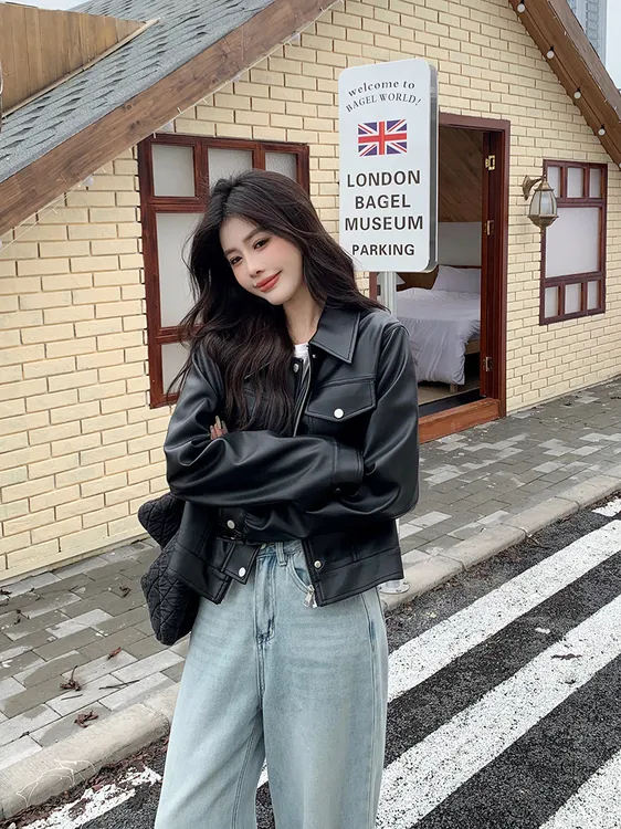 2025秋装新款胖mm大码女美式复古甜辣妹pu皮机车外套皮夹克20226