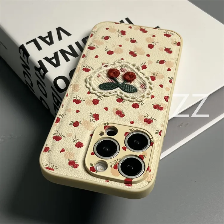 满屏红花爱心蕾丝樱桃iphone16promax手机壳高级感14适用15女12硬