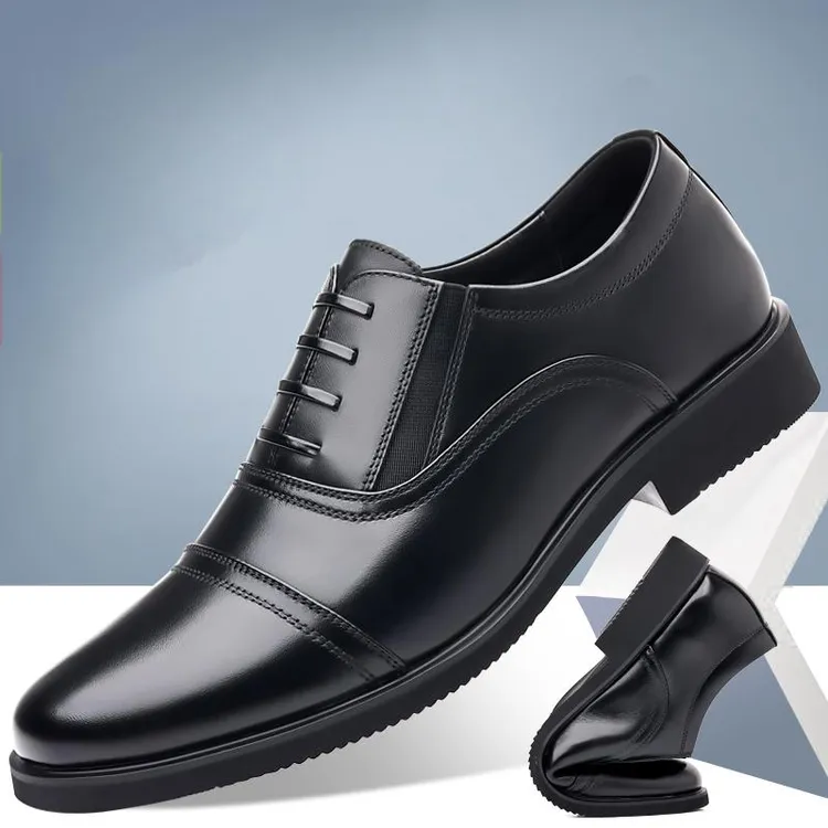 2025春季男士黑色商务工作休闲男皮鞋轻便舒适透气软底防滑三接头