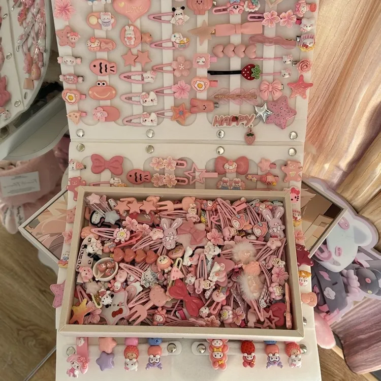 粉色发夹50件套可爱甜美发卡少女刘海夹发夹夏天清新卡通头饰组合