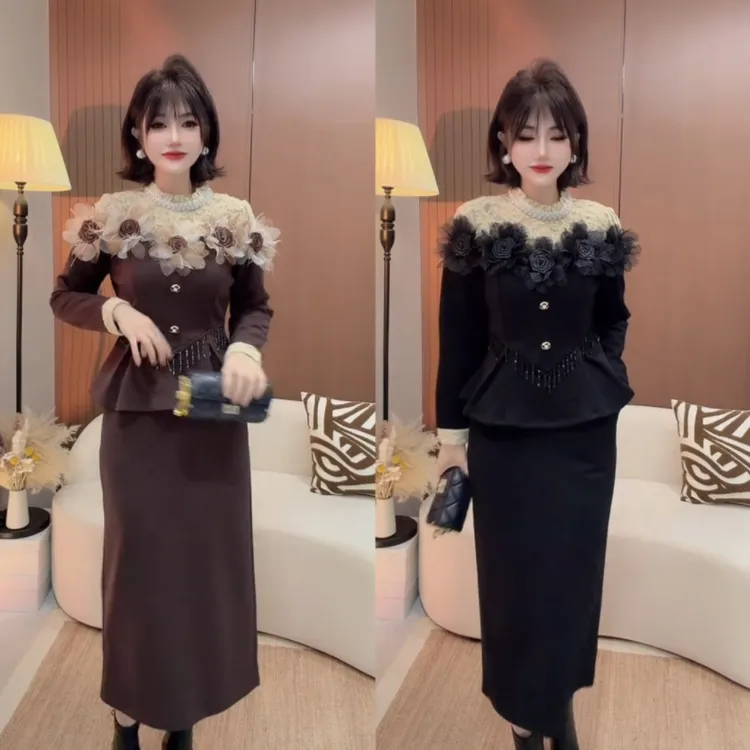 秋冬新款时尚显瘦优雅气质上衣半身裙套装女