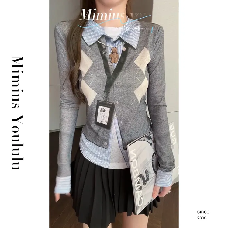 【mimius】P 学院风设计感3D印花菱格1件T恤+裙裤 G07162