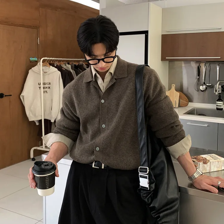 慵懒休闲男士秋季针织开衫25-35岁轻熟简约宽松简约毛衣外套款潮