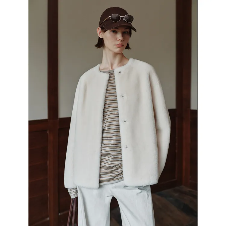 MSBEAST进口美利奴皮毛一体外套女宽松羊羔毛皮草大衣丨飘雪宁冬