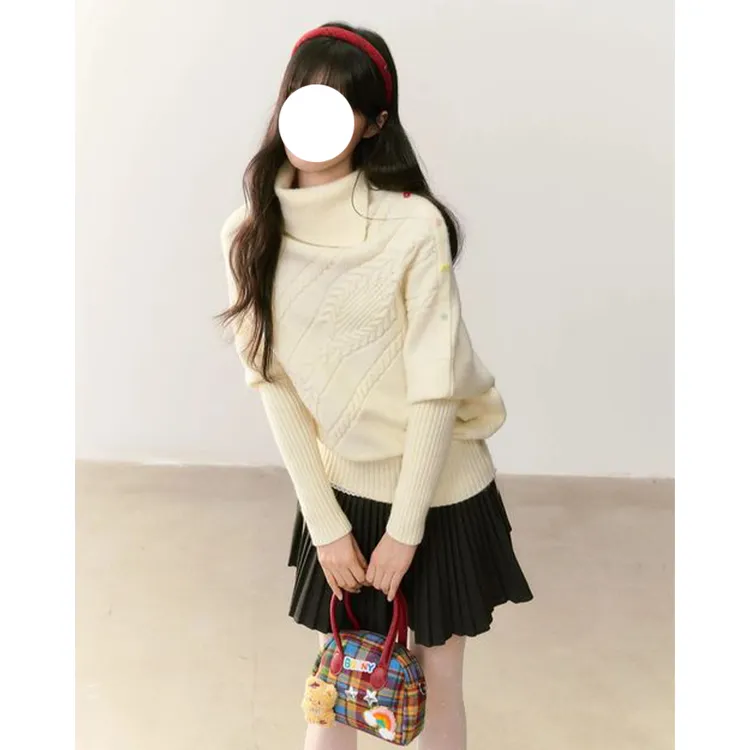 法式不对称翻领时尚斗篷毛衣秋冬大码高级感显瘦气质长袖针织上衣