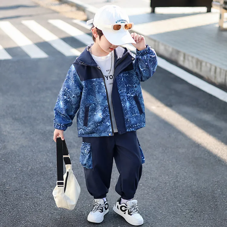 男童春秋套装2025休闲风拼色拉链拼接套装春秋季上衣休闲童装夹克