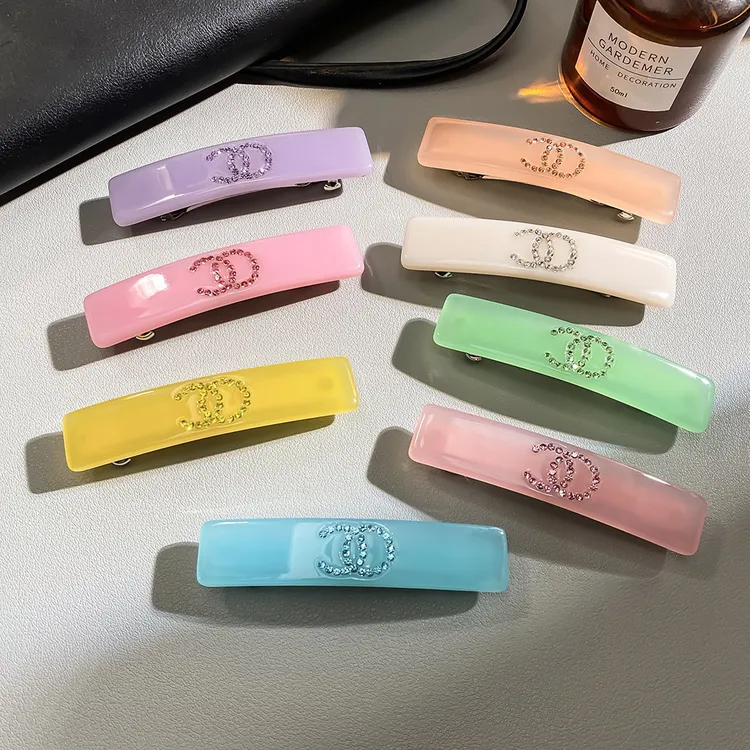 网红同款醋酸双C发夹韩版水钻字母弹簧夹边夹百搭侧边夹糖果透色
