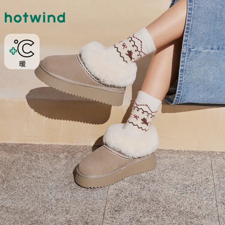 热风商场女鞋时尚雪地靴勃肯毛毛鞋秋冬保暖【年终大促】89W25408
