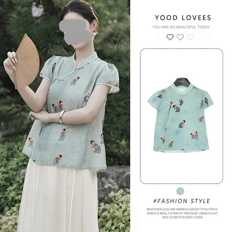 新中式国风短袖衬衫女2025夏季新款气质宽松设计感洋气印花上衣潮