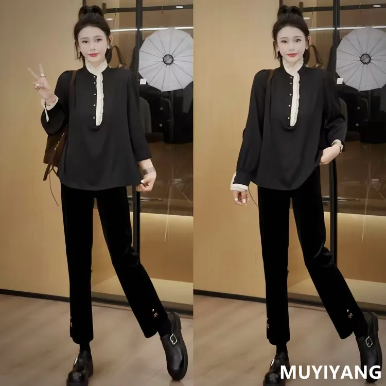 【简诺】独特超好看蕾丝波浪边显瘦高定版衬衫 衣长63 25-468#