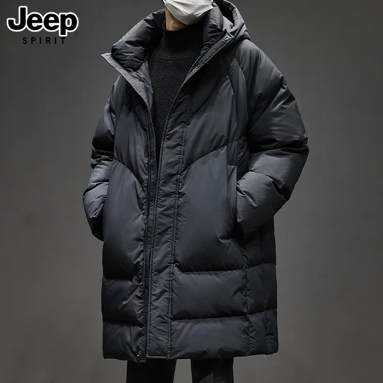 JEEPSPIRIT吉普中长款羽绒服男士冬季新款防寒加厚保暖大衣白鸭绒