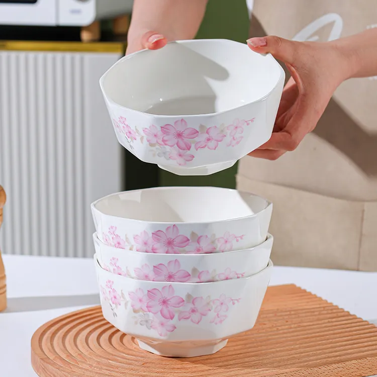 真益彩新款海棠花6英寸钻石碗家用简约创意陶瓷饭碗面碗吃饭碗