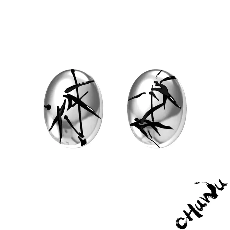 黄铜珐琅耳饰 墨系列 竹纹手绘珐琅耳环 复古新中式小众设计耳环