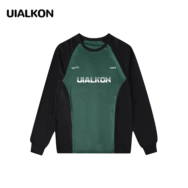 新款凉感速干运动美式插肩袖男撞色长袖健身训练户外投篮服休闲