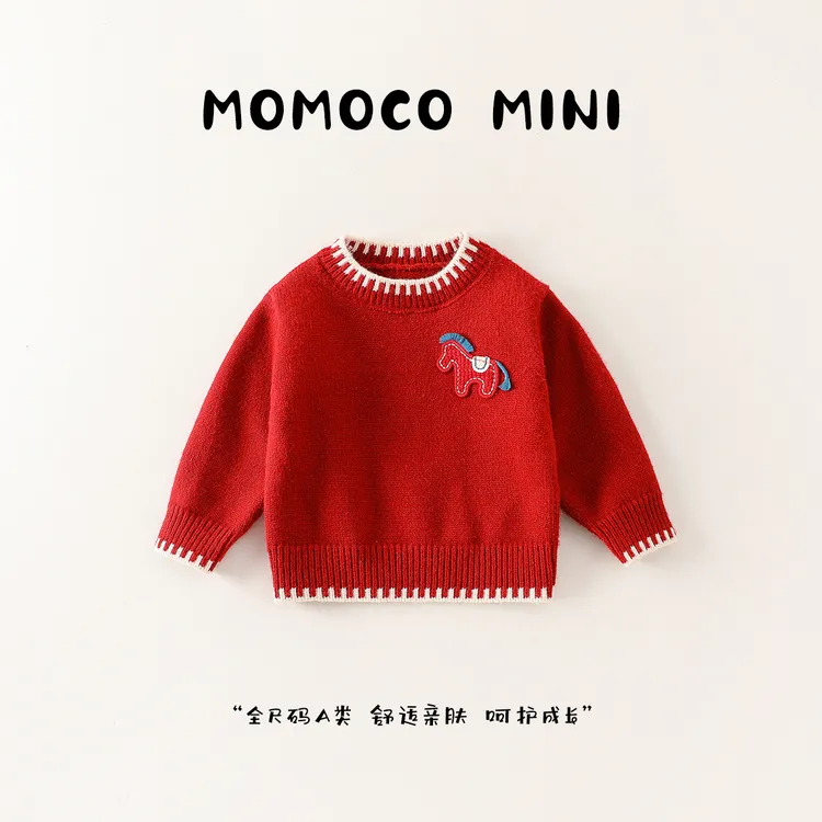 【新年限定】MOMOCOmini婴童男冬马年加厚套头红毛衣87410231037