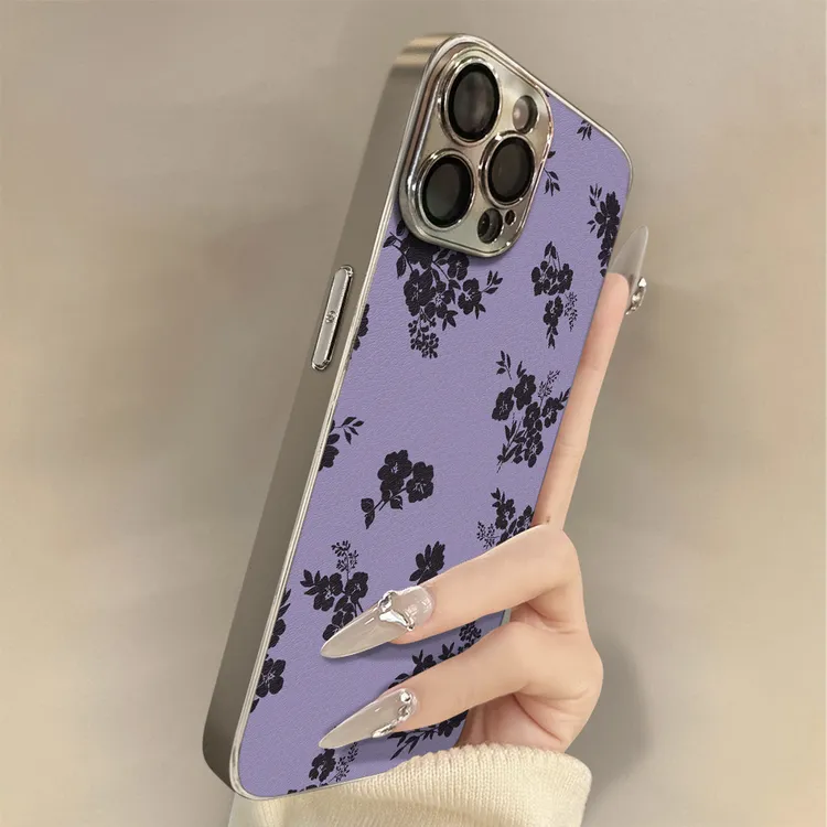 紫剪影花适用苹果16PROMAX手机壳iPhone17女款14时尚新款13电镀12