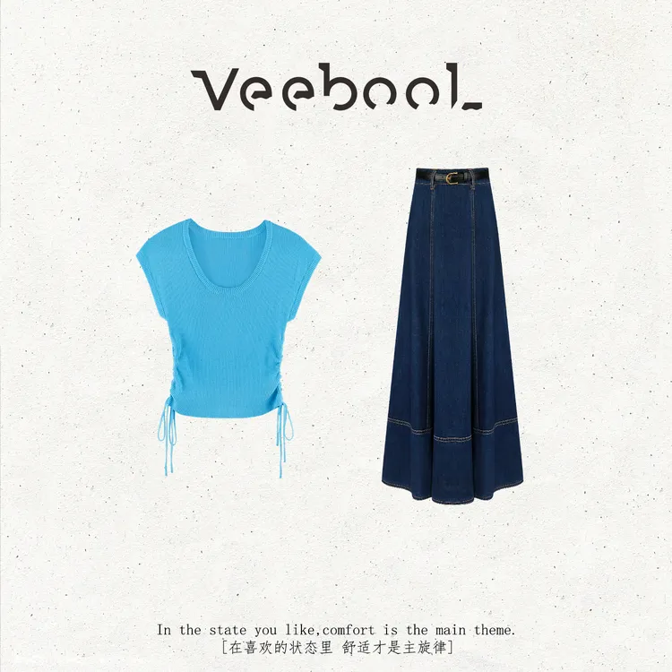 薇宝儿 Veebool【潮汐之吻】夏季新款洋气休闲风显瘦牛仔半身裙套装