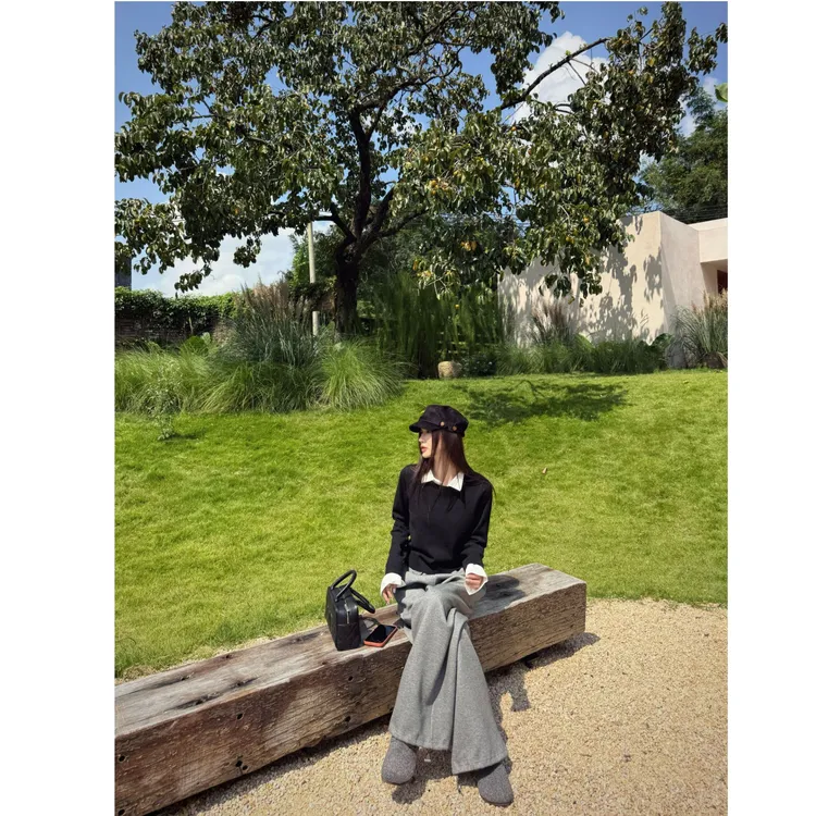 SMILEME【清梦枕星】绵羊毛混纺设计假两件拼接长袖衬衫MK06525410