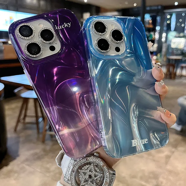 适用苹果系列iPhone17新款手机壳15promax时尚渐变紫半包大孔透气