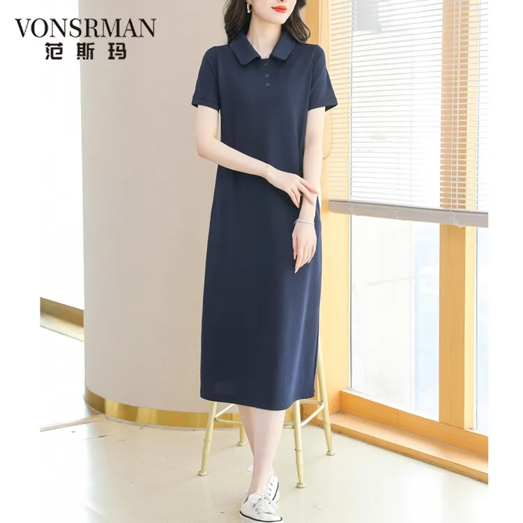 2025新款夏季polo连衣裙女长款过膝宽松遮肚子直筒休闲运动t恤裙t
