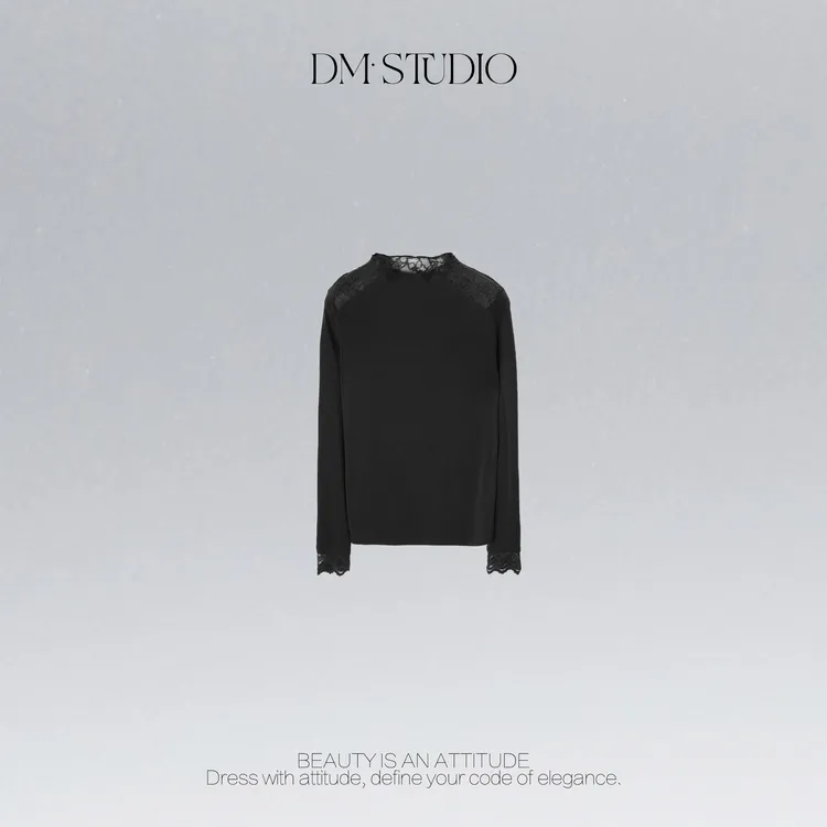 DEDM•STUDIO/气质百搭减龄拼蕾丝修身长袖打底上衣2510TX/52X105