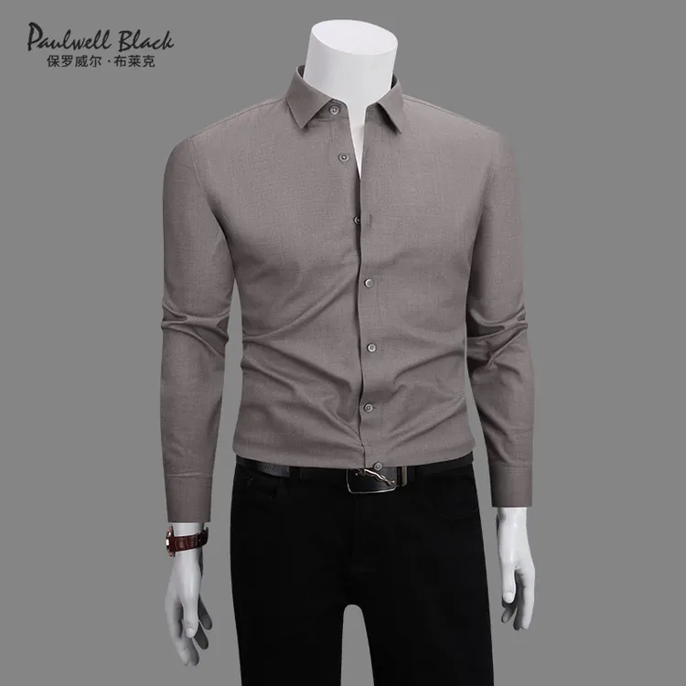 山羊绒男士衬衫男款秋季新款莫代尔混纺商务休闲装高档纯色衬衣男