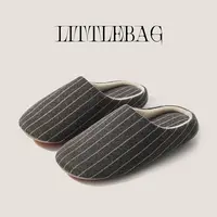 【qianqian】秋冬时尚日系竖条温暖静音拖鞋舒适居家外穿男女款