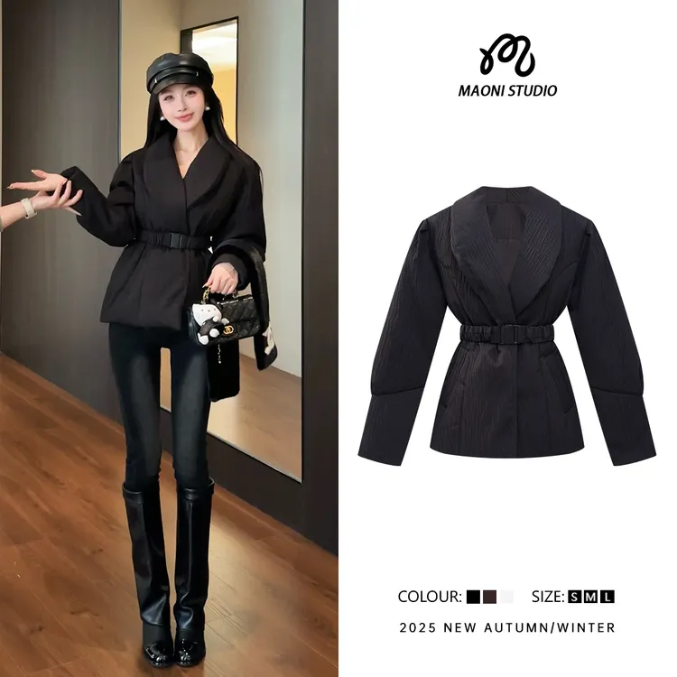 毛妮LADIESFIRST小众设计感气质收腰显瘦棉服女短款系带外套L2842