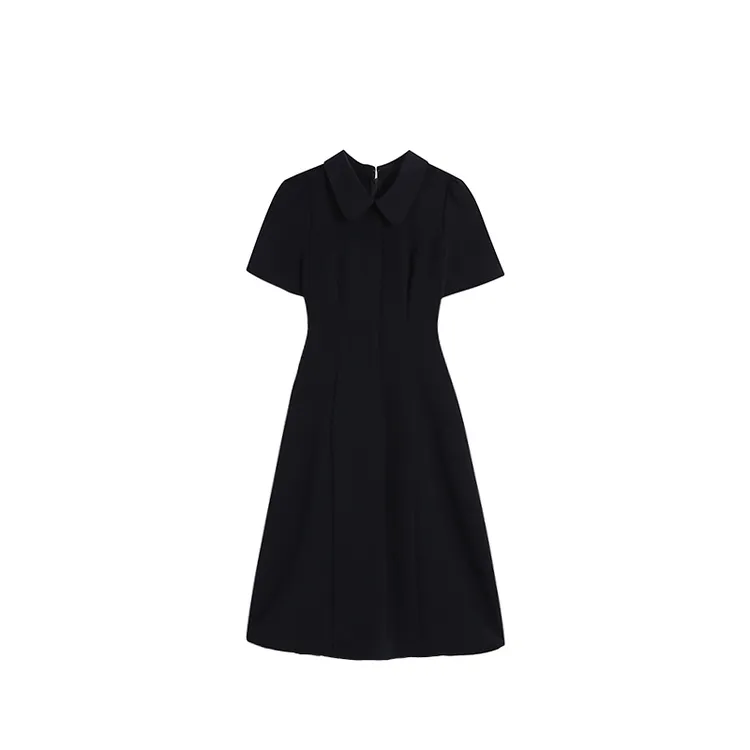 【五季家大码】夏季显瘦气质藏青色优雅修身连衣裙黑色裙子ZL107233