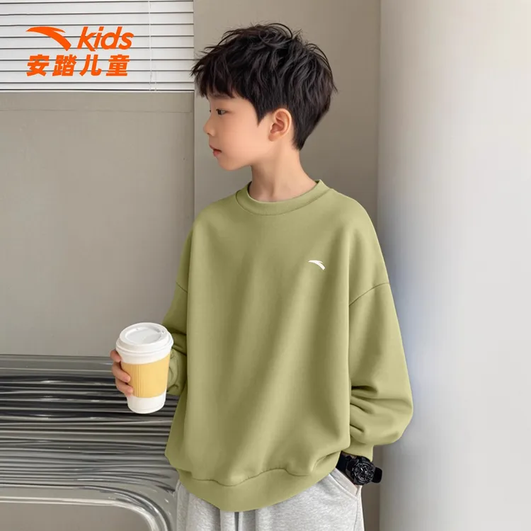 安踏儿童卫衣男童2025秋季新款宽松中大童套头衫休闲打底百搭上衣