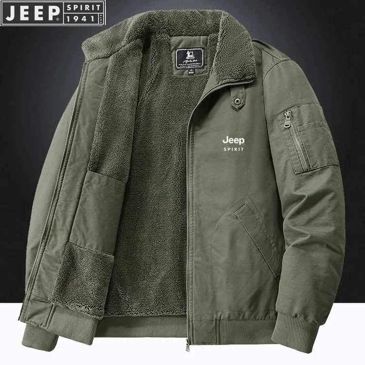 JEEP吉普羊羔绒外套男冬季加绒加厚棉衣中老年棉服爸爸纯棉爷爷装