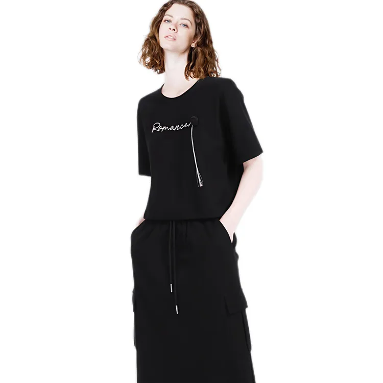 ROCOCO字母刺绣立体花朵流苏短袖T恤工装裙两件套女2025夏季套装