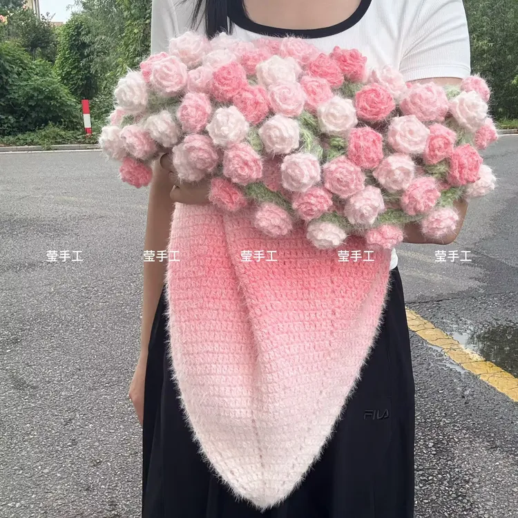 【非成品】雪妃尔魔法球渐变玫瑰花束毯子毛线材料包送视频教程工具