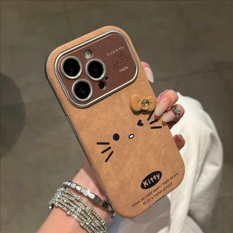 复古皮质大视窗凯蒂猫表情适用苹果17壳卡通华为Mate70全包Pura70