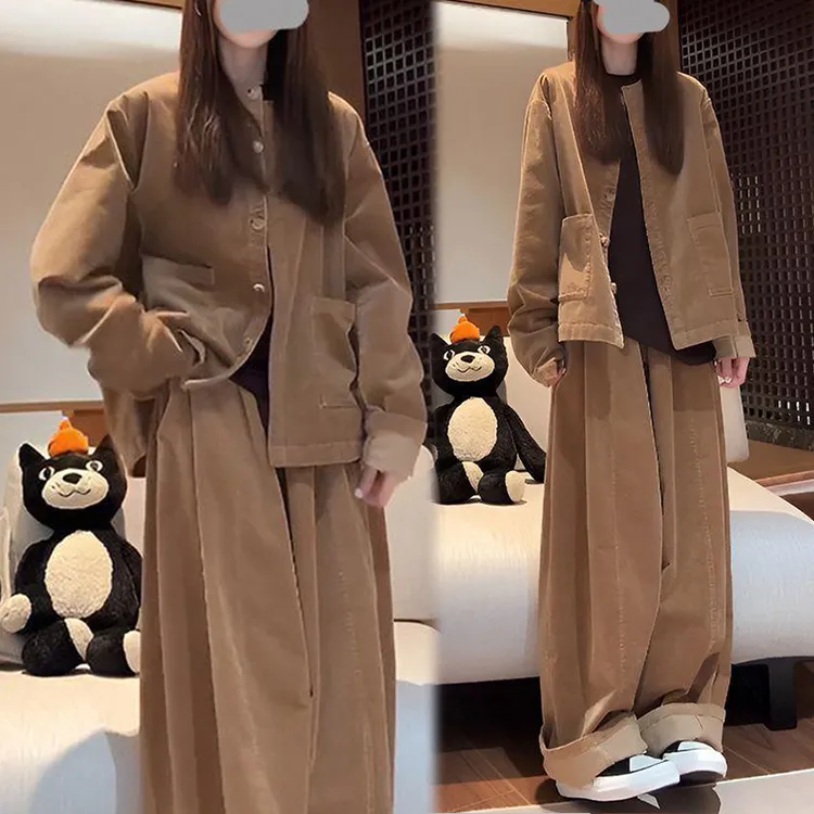 网红洋气炸街女装套装2025春秋新款运动夹克开衫外套阔腿裤两件套