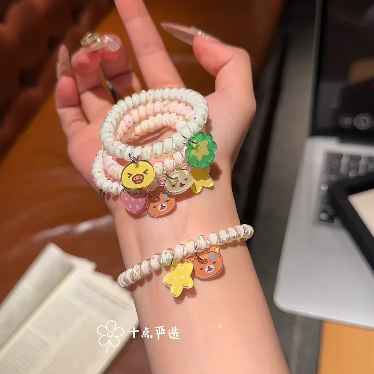 可爱小黄鸡轻松熊发圈软萌卡通少女百搭扎头高弹力无痕电话线发绳