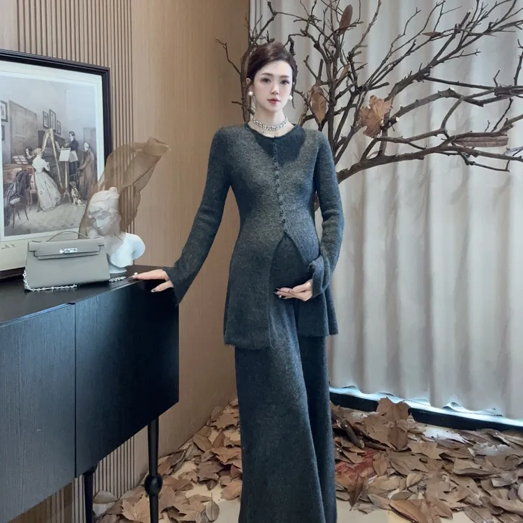 Zoey孕妇装［暗香］冬季简约气质弹力显瘦孕妈妈上衣搭半裙套装