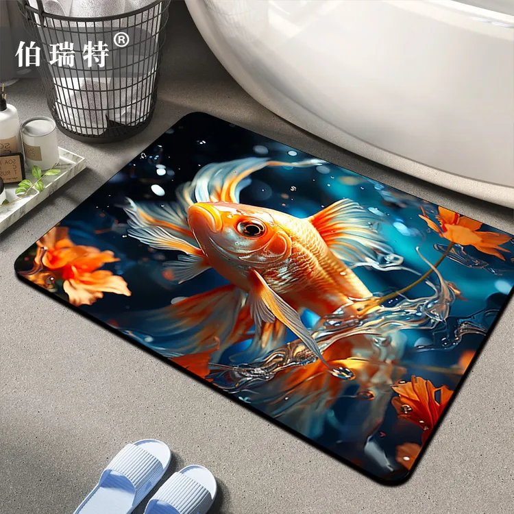 现货3D视觉立体金鱼地垫家用卫生间吸水防滑脚垫浴室地垫