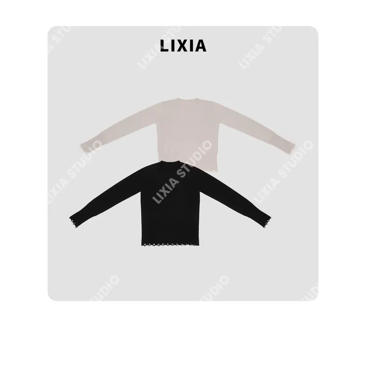LIXIA【灵犀】ins风休闲流苏边设计款48支14针羊毛针织衫-D10378