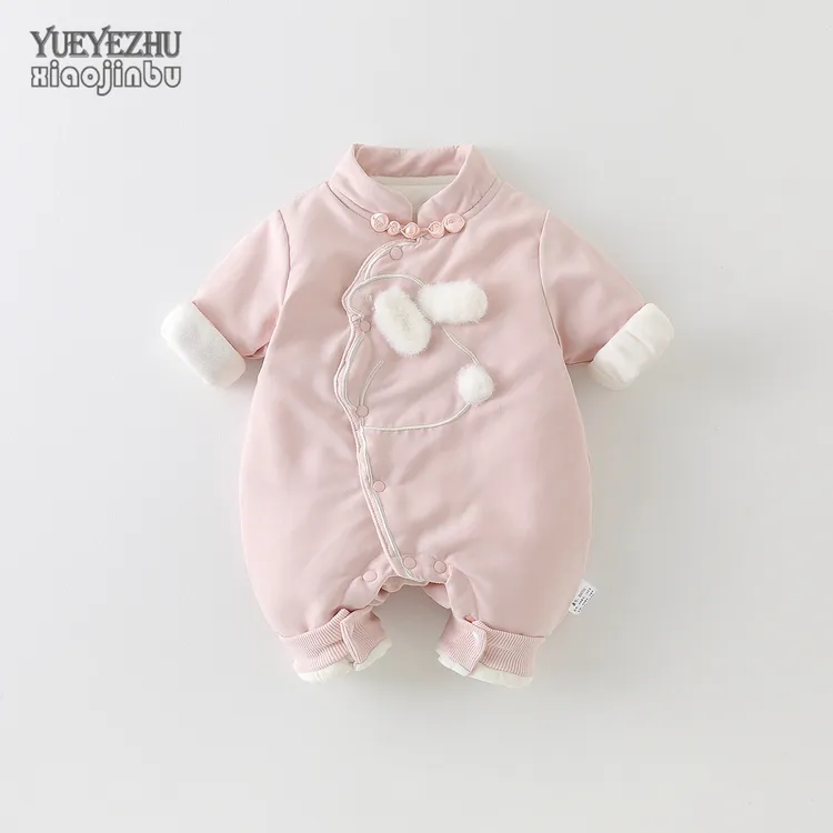 婴儿秋冬夹棉薄棉连体衣女宝宝新中式衣服冬季洋气公主外出新生儿