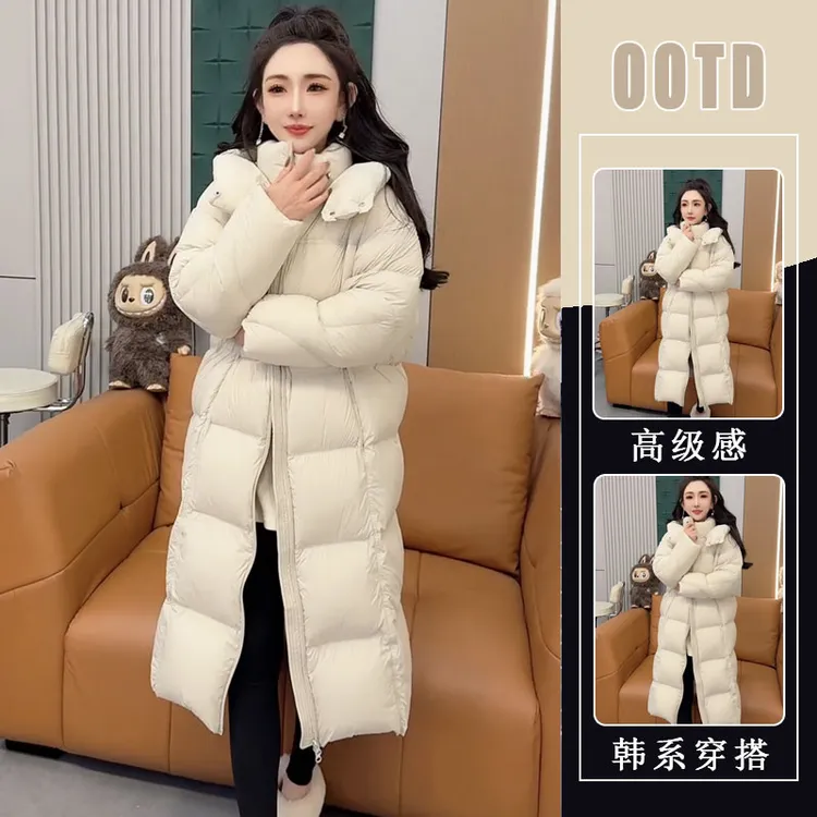 2025新款设计感棉服冬季长款过膝加厚韩系棉袄连帽超好看小众棉衣