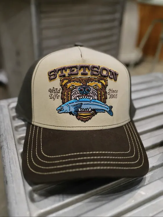 熊吃鱼美式风格卡车司机帽男女同款棒球帽四季款户外帽子斯坦森