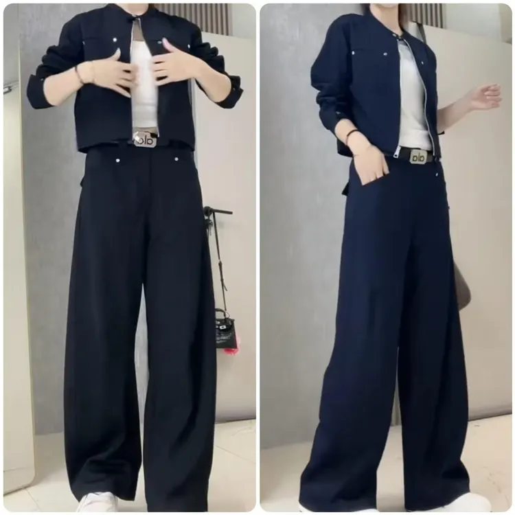 休闲套装女2025春秋新款时尚显瘦减龄拉链短外套阔腿裤两件套
