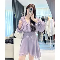 李潇洒【紫罗兰花园】微胖大码法式木耳边V领秋含吊带后腰打揽短裙