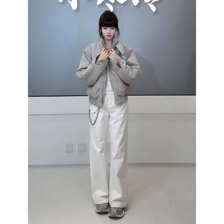 MANUSCRIPT水泥灰毛领哈灵顿棉服男款冬季加厚bomber短款夹克外套