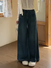 高腰阔腿牛仔裤女秋季新款胖mm大码宽松慵懒风松弛感裤