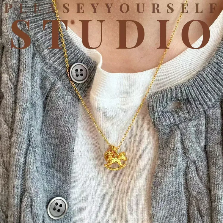 纯铜项链 「马上有钱」夏苒原创设计金色小马钱币款马上有钱项链