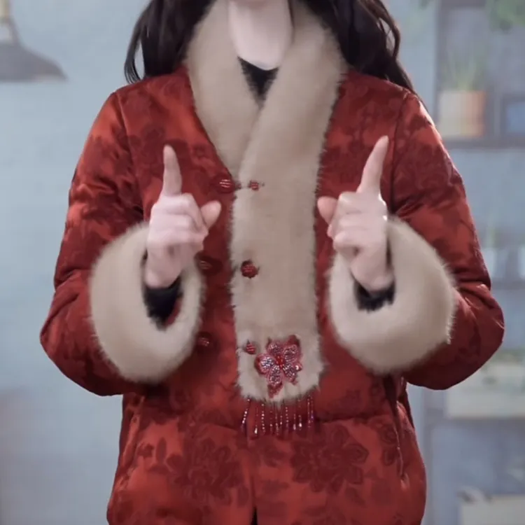 高端天丝亚麻加厚羽绒服2026年新款保暖气质优雅时尚新中式羽绒服