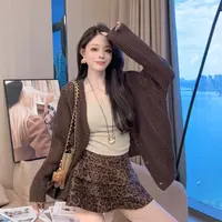 【晓溪服饰】极简风针织镂空V领秋季毛衣法式韩版毛针织衫6566