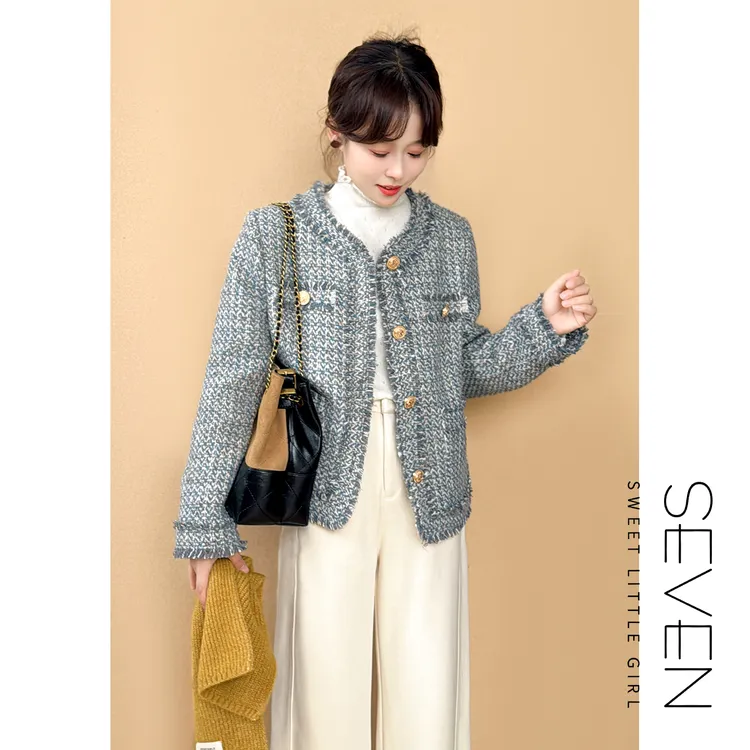 ⑦七七146小个子毛边杂花羊毛小香风外套女秋冬新款显瘦夹克小美说